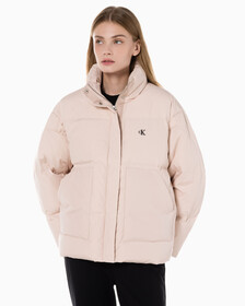 Buy 여성 숏 렝스 스탠드 카라 푸퍼 다운 재킷 in color PINK BEIGE