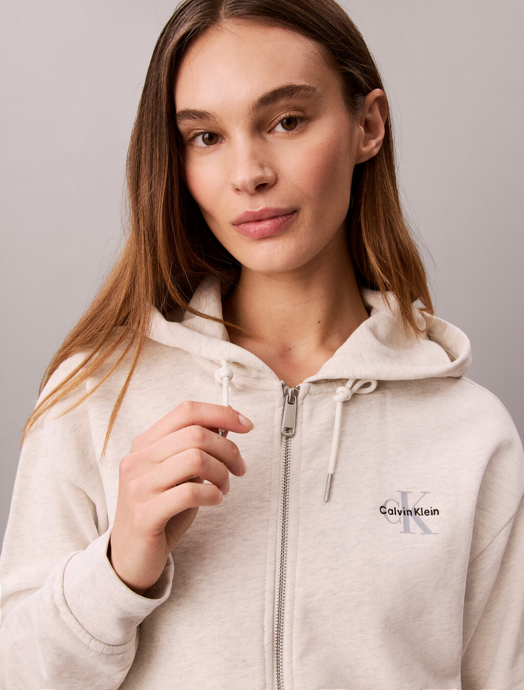 Buy 여성 모노고로 프렌치 테리 풀집업 후디 in color VANILLA HEATHER