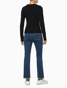 Buy 여성 우븐라벨 크루넥 롱슬리브 탑 in color BLACK