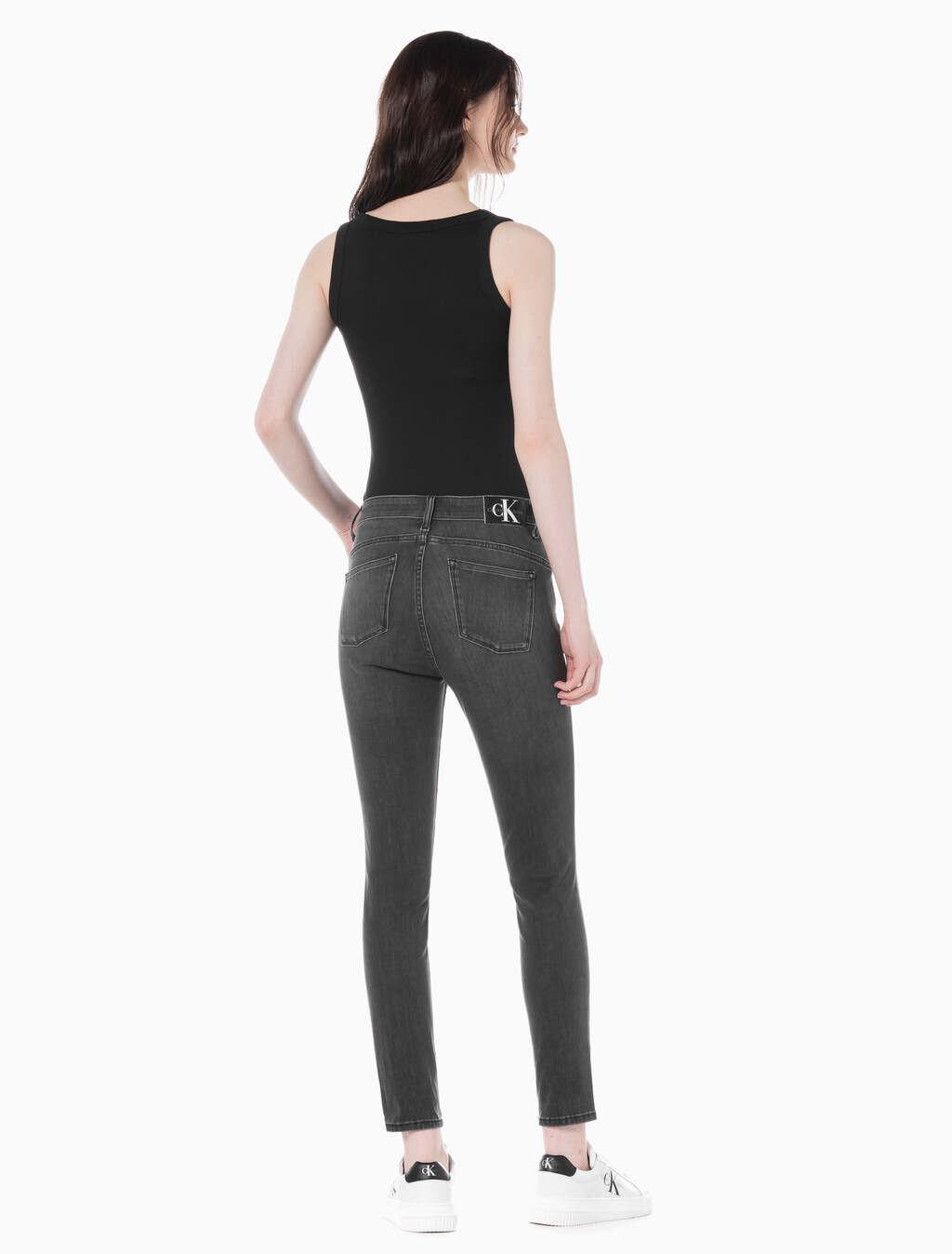 Buy 여성 하이라이즈 스키니핏 앵클 블랙 37.5 기능성 데님 in color WASHED BLACK LOGO LACE