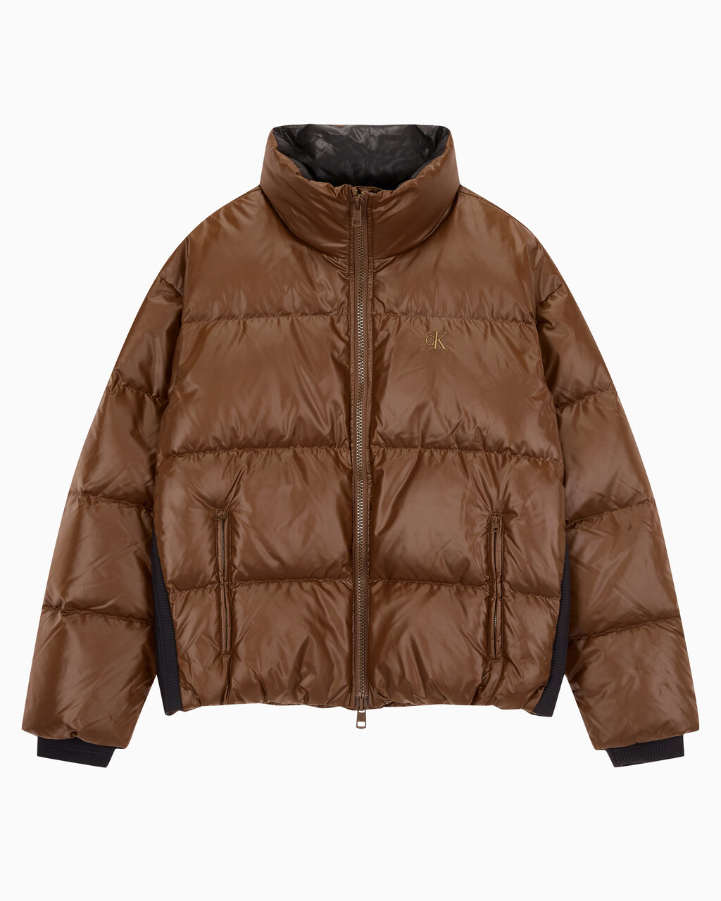 Buy 남녀공용 글로시 숏 푸퍼 in color DARK BROWN
