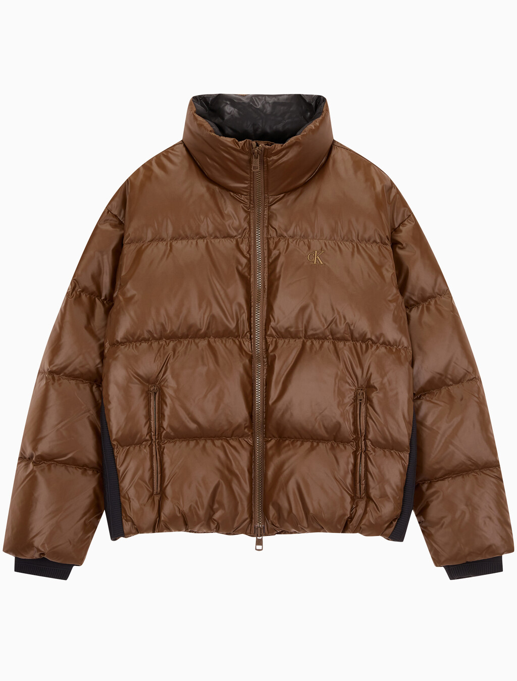 Buy 남녀공용 글로시 숏 푸퍼 in color DARK BROWN