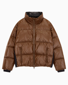 Buy 남녀공용 글로시 숏 푸퍼 in color DARK BROWN