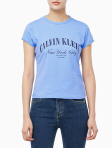 Buy 여성 그래픽 로고 베이비 티 in color Deep Indigo Blue