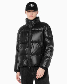 Buy 남녀공용 글로시 숏 푸퍼 in color CK BLACK