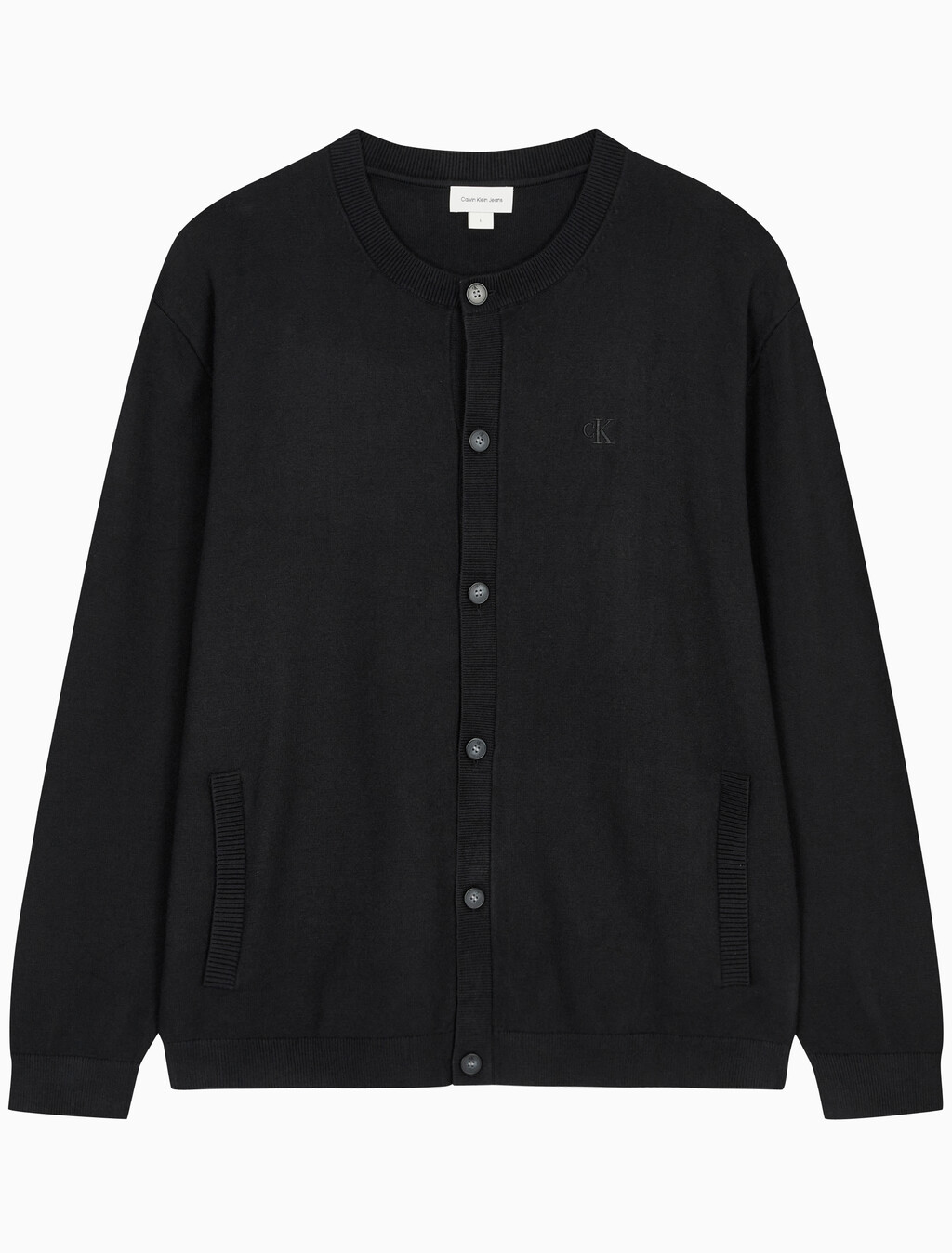 Buy 남성 릴렉스핏 크루넥 스웨터 가디건 in color CK BLACK