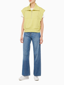 Buy 여성 드롭숄더 하프집업 슬리브리스 니트탑 in color YELLOW SAND