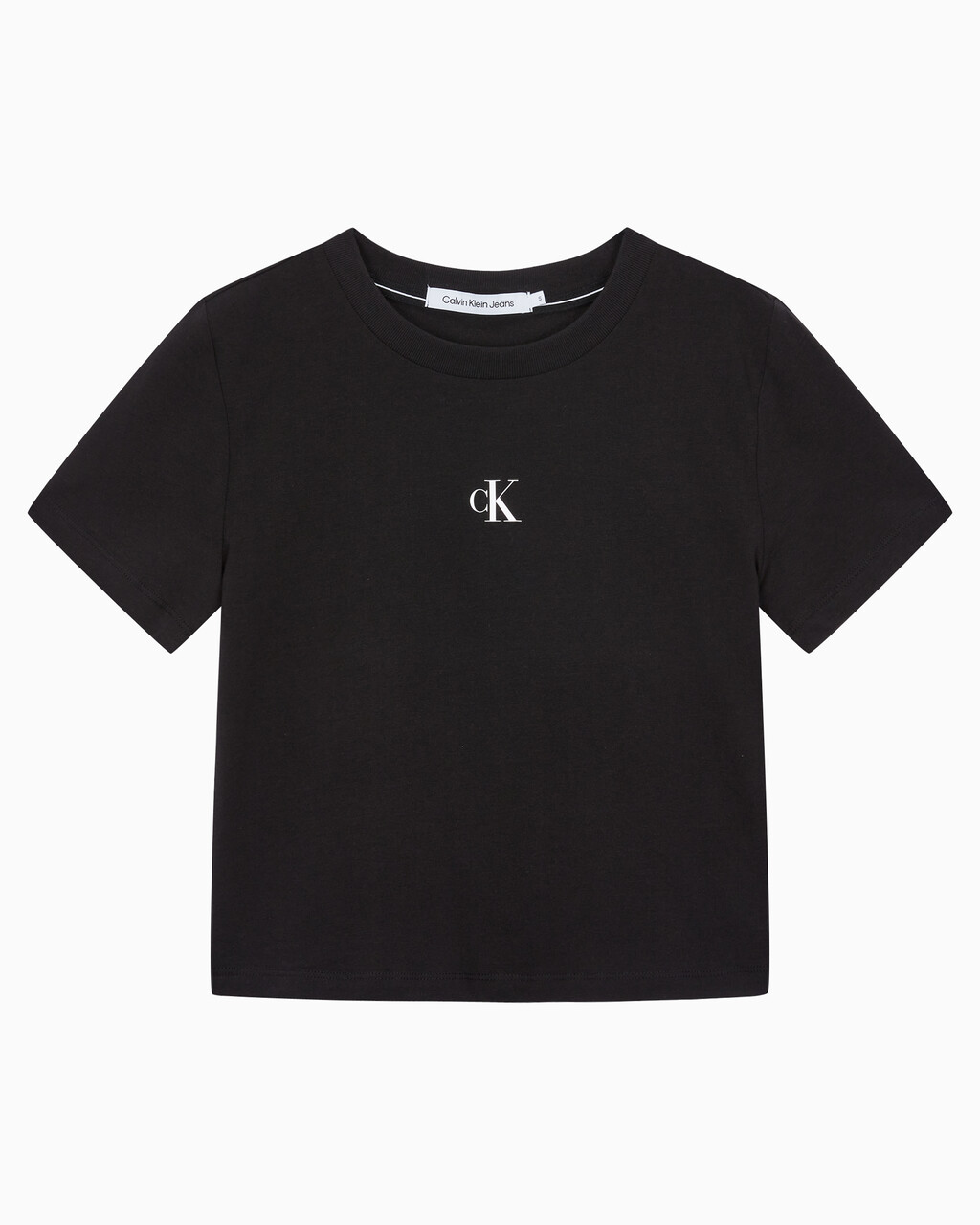 Buy 여성 슬림핏 베이비 크롭 반팔 티셔츠 in color CK BLACK