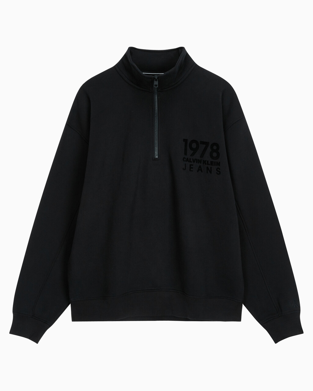 Buy 남성 1978 플록 로고 하프 집업 스웻 in color CK BLACK