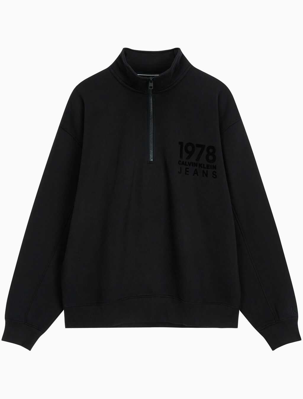 Buy 남성 1978 플록 로고 하프 집업 스웻 in color CK BLACK