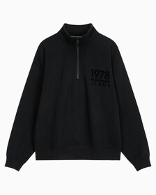 Buy 남성 1978 플록 로고 하프 집업 스웻 in color CK BLACK