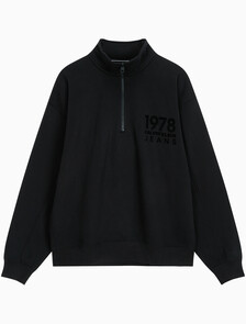 Buy 남성 1978 플록 로고 하프 집업 스웻 in color CK BLACK