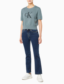 Buy 여성 청키 코튼 그래픽 풀오버 in color Mid Green