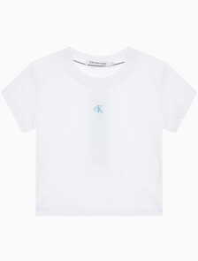 Buy 여성 그래픽 베이비핏 크롭 반팔 티셔츠 in color BRIGHT WHITE