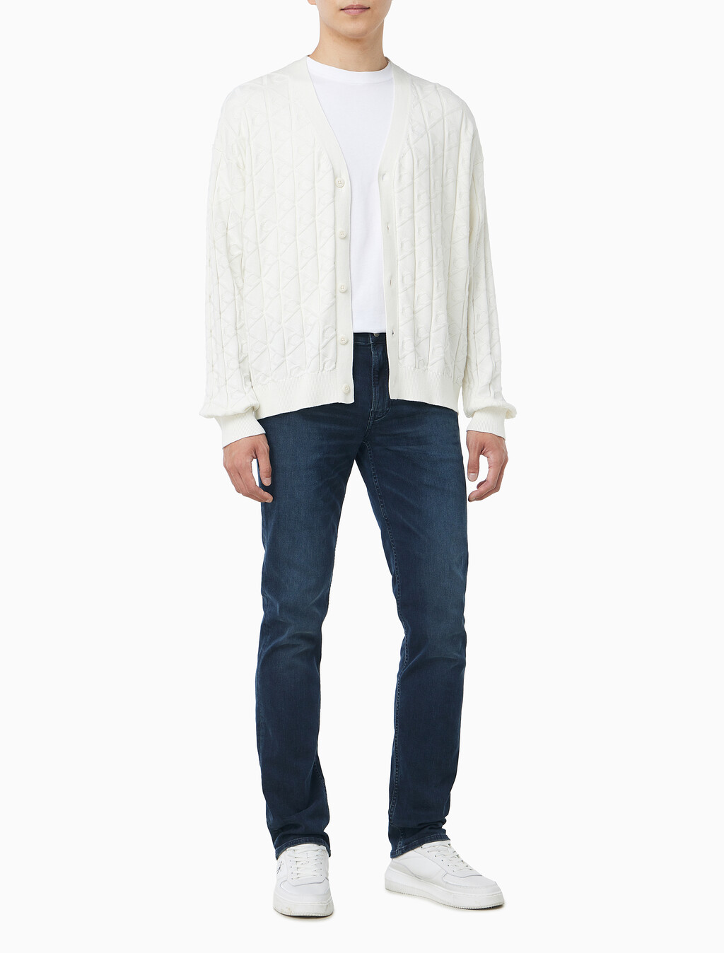 Buy 남성 이지 AOP 코튼 가디건 스웨터 in color TOFU