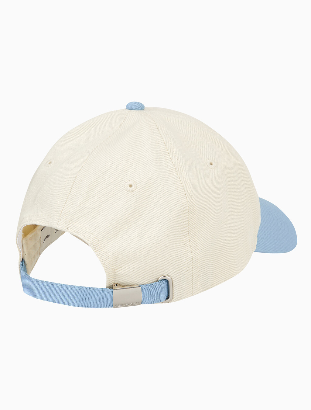 Buy 남녀공용 CKJ 스몰 모노그램 로고 컬러블락 볼캡 in color BLUE