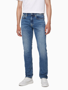 Buy 남성 어센틱 스트레이트핏 미드블루 기모 데님 in color MID BLUE BACK EMBRO