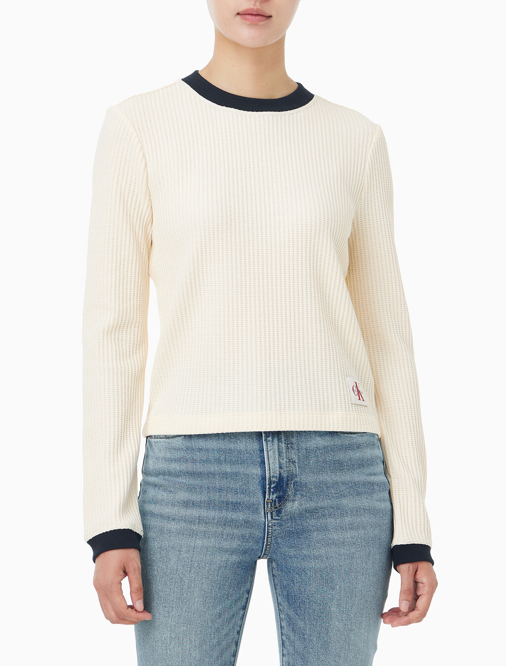 Buy 여성 L/S 와플 티셔츠 in color White