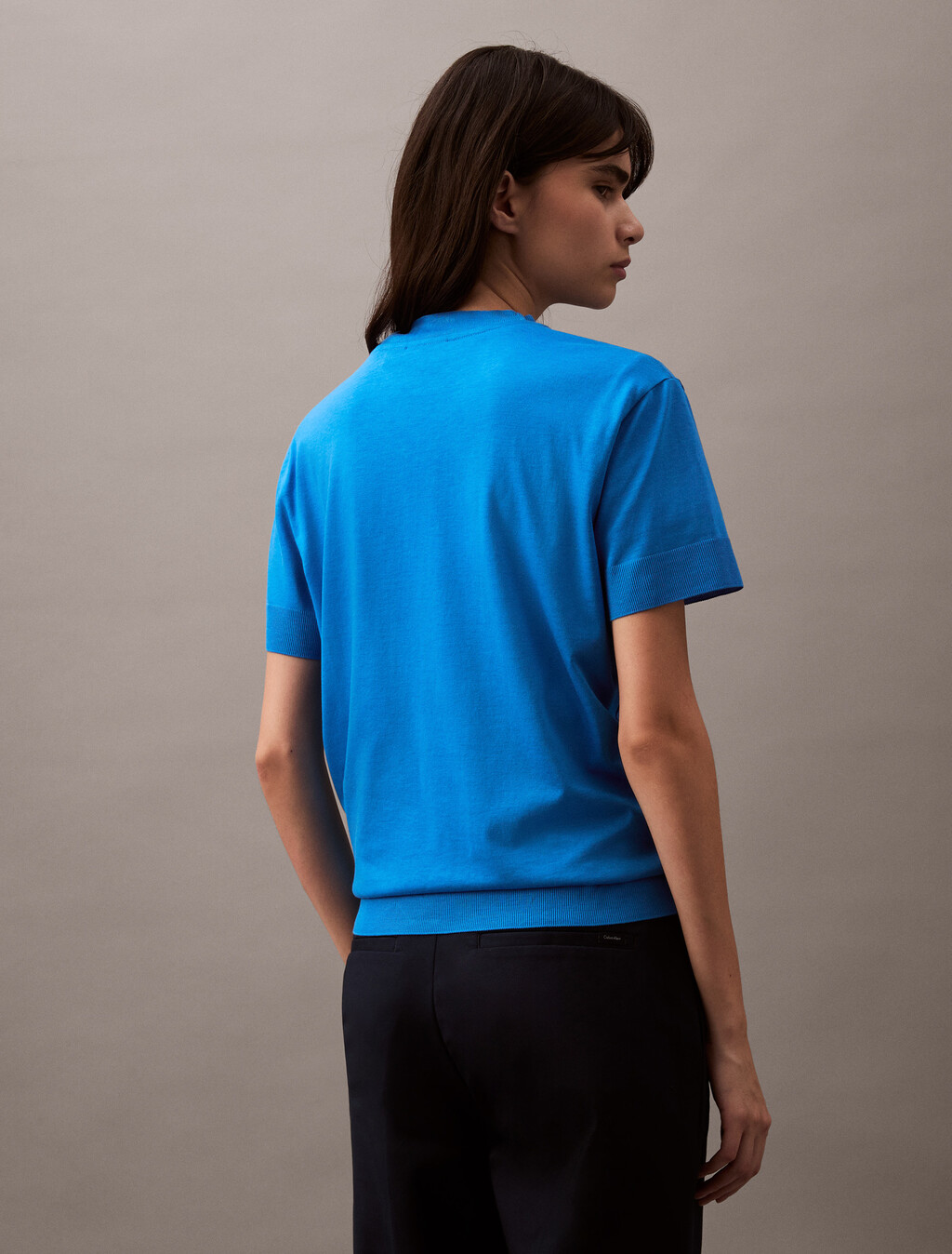 Buy 여성 실크터치 파인 목넥 반팔 티셔츠 in color HALOGEN BLUE