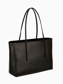 Buy 여성 코티드 AOP 라지 토트 W/파우치 in color Black Aop