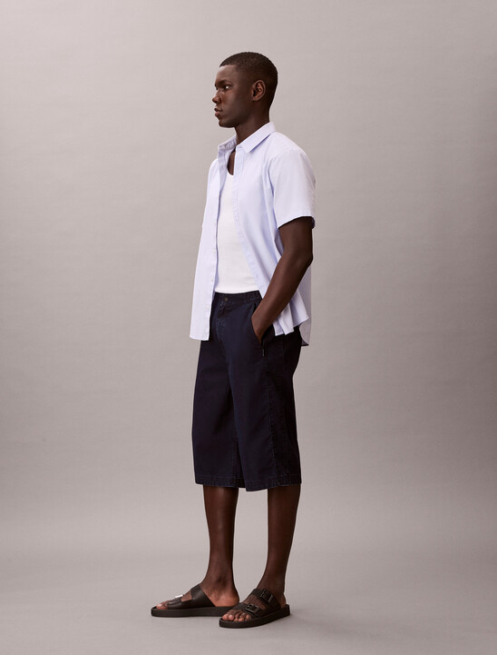 나일론 사이드 로고 롱 데님 쇼츠