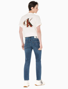 Buy 남성 슬림핏 스트레이트 크롭 데님 in color BLUE BLACK HANGER LOOP