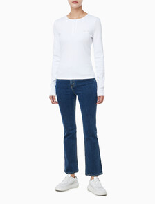 Buy 여성 모노그램 롱슬리브 헨리넥 티셔츠 in color BRILLIANT WHITE