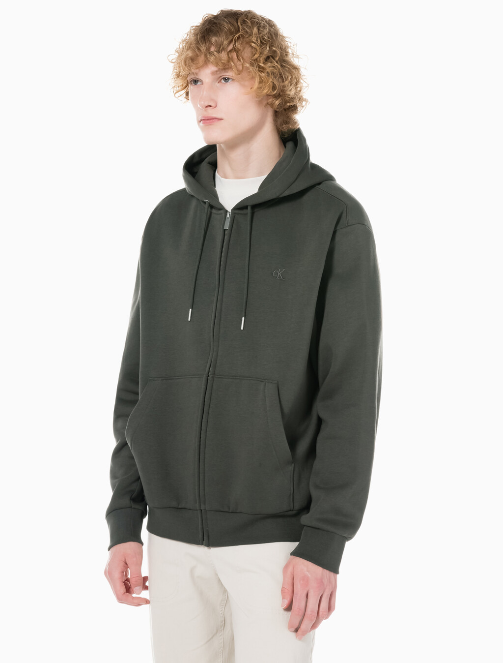 Buy 남성 아카이브 로고 플리스 후드 집업 in color CHARCOAL