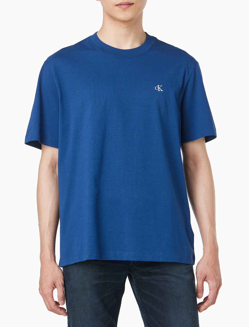 Buy 남성 이지핏 아카이브 로고 반팔 티셔츠 in color BLUE JEAN
