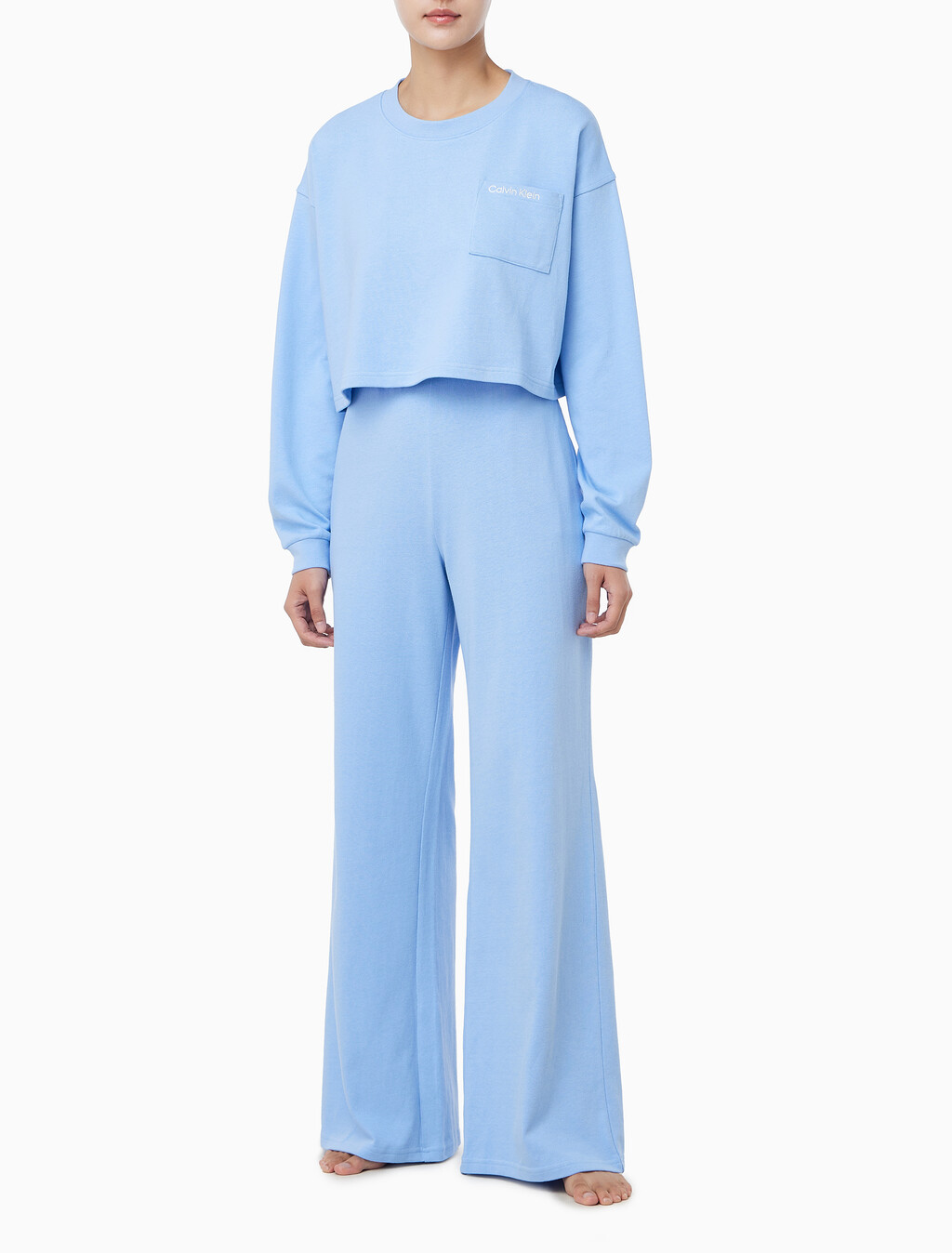 Buy 여성 CK 베이직 라운지 로고 져지 팬츠 in color Light Blue