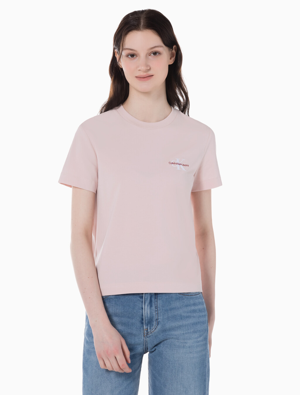 Buy 여성 레귤러핏 스몰 모노그램 로고 반팔 티셔츠  in color PINK