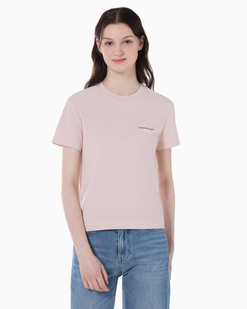Buy 여성 레귤러핏 스몰 모노그램 로고 반팔 티셔츠  in color PINK