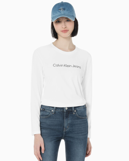 여성 슬림핏 인스티튜셔널 로고 긴팔 티셔츠