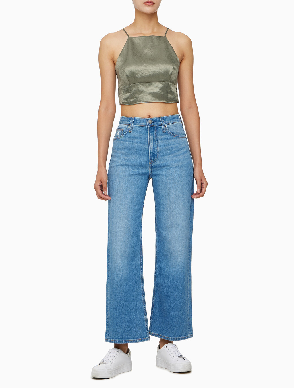 Buy 여성 사틴 스트랩피 탑 in color DUSTY OLIVE