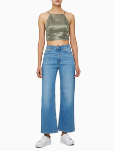 Buy 여성 사틴 스트랩피 탑 in color DUSTY OLIVE