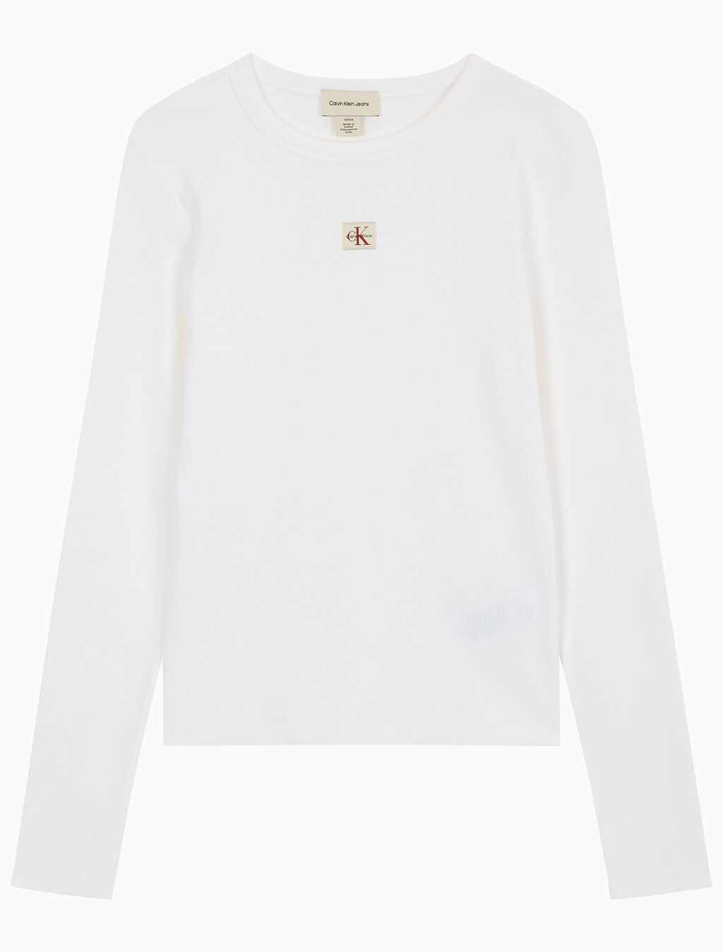 Buy 여성 우븐라벨 크루넥 롱슬리브 탑 in color BRILLIANT WHITE