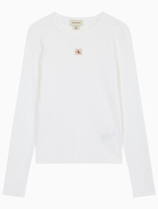 Buy 여성 우븐라벨 크루넥 롱슬리브 탑 in color BRILLIANT WHITE