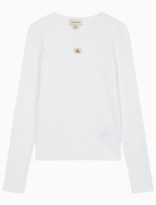 여성 우븐라벨 크루넥 롱슬리브 탑