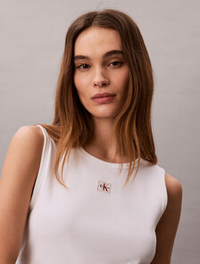 Buy 여성 우븐라벨 베이비립 컷아웃 탱크 in color BRIGHT WHITE