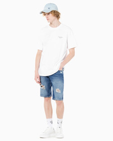 Buy 남성 레귤러핏 디스트로이드 라이트블루 데님 쇼츠 in color 028A CHALKY BLU