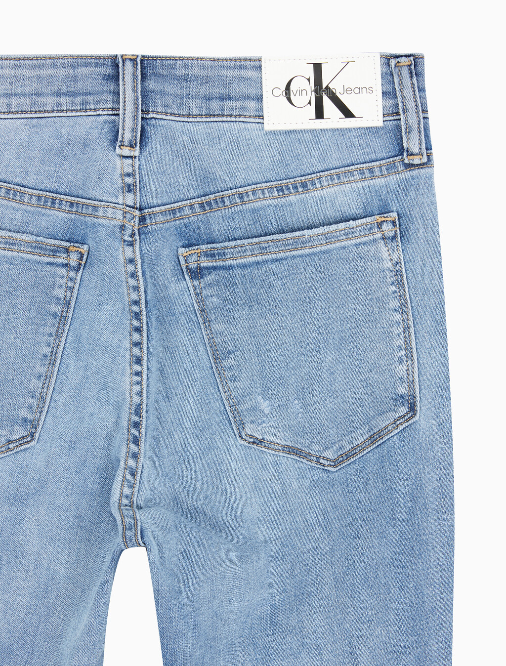 Buy 여성 하이라이즈 스키니핏 앵클 미드블루 에코 쿨 데님 in color MID BLUE BACK EMBRO