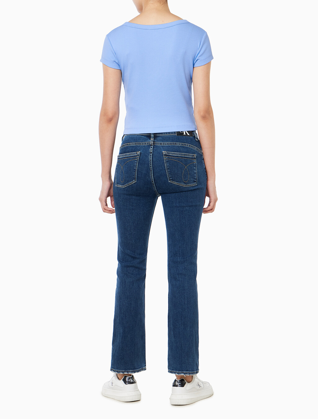 Buy 여성 우븐라벨 베이비립 티 in color Deep Indigo Blue