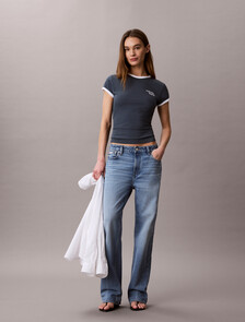 Buy 여성 슬림 로고 링거 티 in color Dark Blue