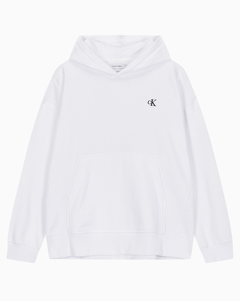 Buy 남성 아카이브 릴렉스핏 CK 스몰 로고 기모 후디 in color BRILLIANT WHITE