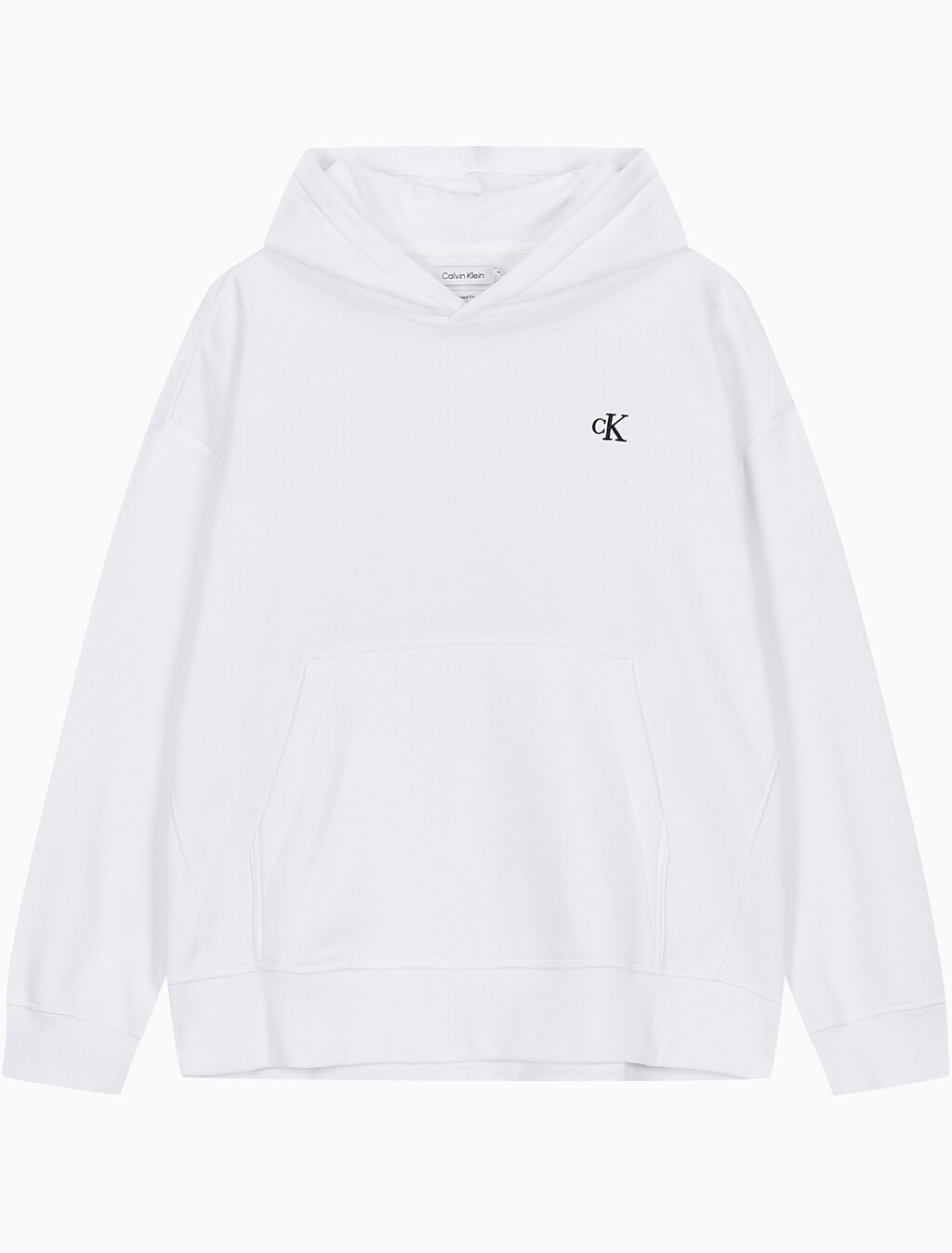 Buy 남성 아카이브 릴렉스핏 CK 스몰 로고 기모 후디 in color BRILLIANT WHITE