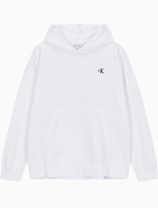 Buy 남성 아카이브 릴렉스핏 CK 스몰 로고 기모 후디 in color BRILLIANT WHITE