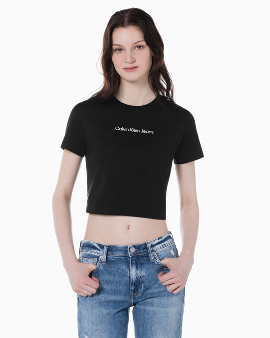 여성 레귤러핏 크롭 로고 반팔 티셔츠