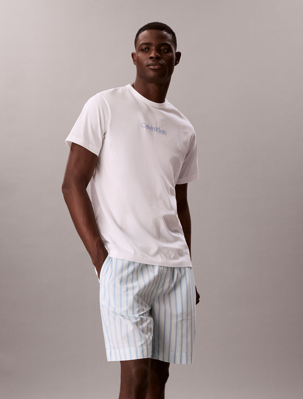 Buy 남성 코튼 포플린 슬립 반팔 쇼츠 세트 in color White + Mint