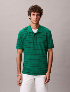Buy 스트라이프 피크 모노그램 폴로 티 in color Green