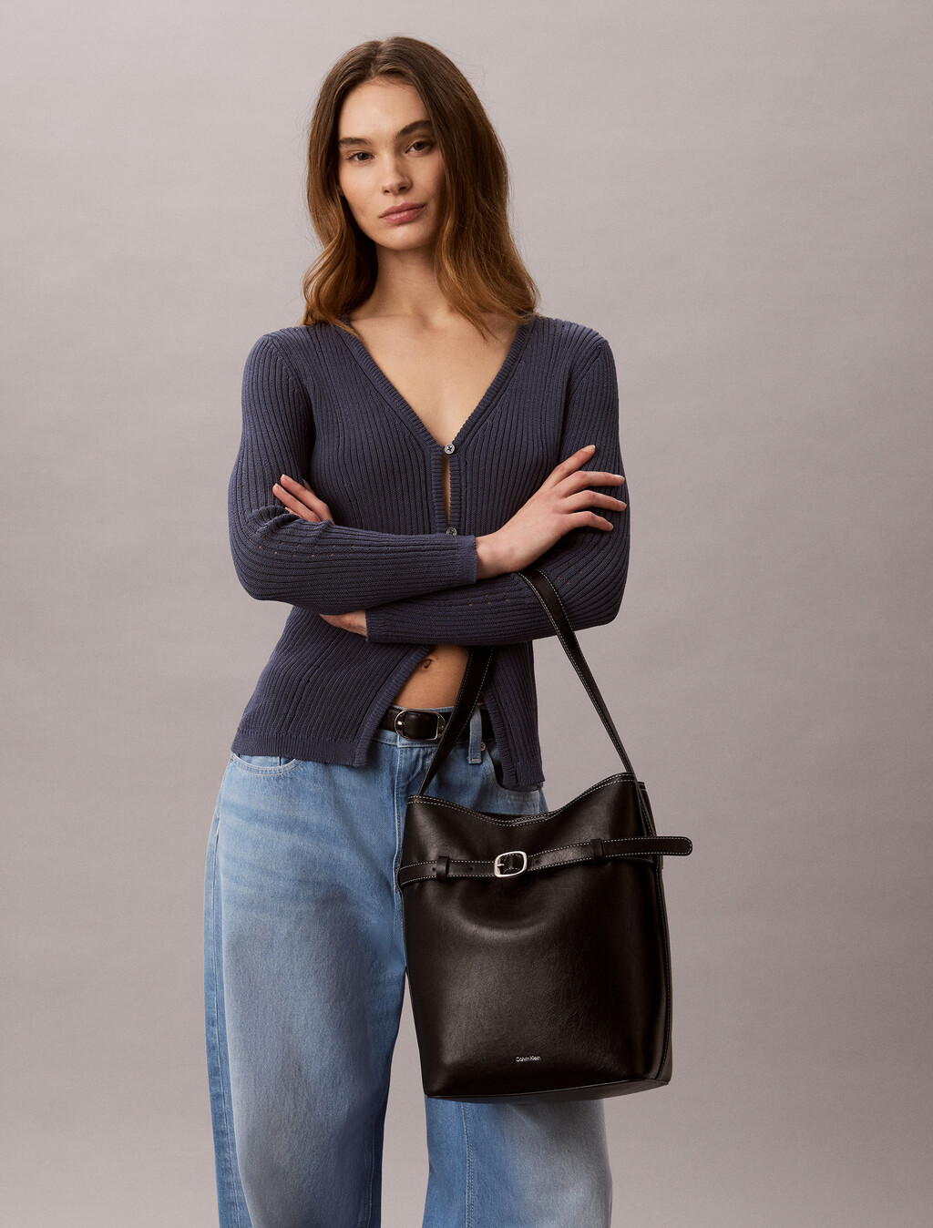 Buy 여성 버클 미니 버킷 크로스바디 백 in color BLACK